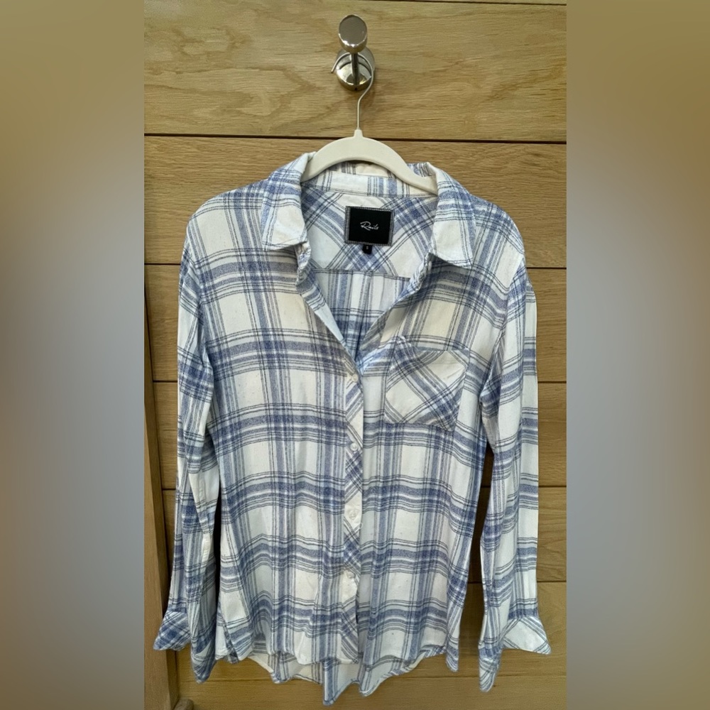 Rails White and Blue Plaid Flannel.  Size Small